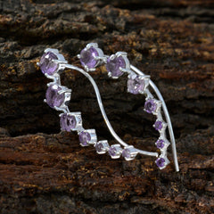Riyo Irresistible 925 Sterling Silver Earring For Femme Amethyst Earring Bezel Setting Purple Earring Ear Cuff Earring