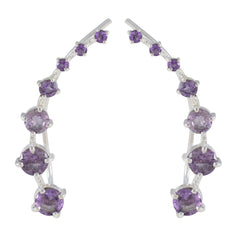 Riyo Irresistible 925 Sterling Silver Earring For Femme Amethyst Earring Bezel Setting Purple Earring Ear Cuff Earring