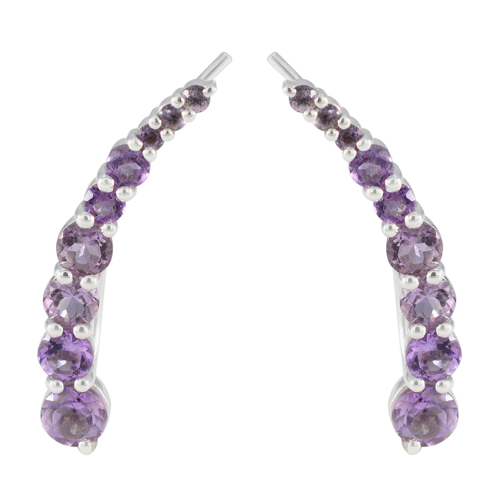 Riyo Bonny 925 Sterling Silver Earring For Girl Amethyst Earring Bezel Setting Purple Earring Ear Cuff Earring