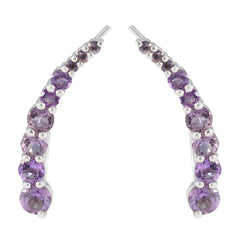 Riyo Bonny 925 Sterling Silver Earring For Girl Amethyst Earring Bezel Setting Purple Earring Ear Cuff Earring