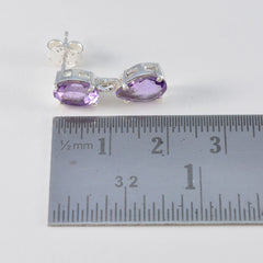 Riyo Knockout Sterling Silver Earring For Femme Amethyst Earring Bezel Setting Purple Earring Stud Earring