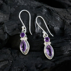 Riyo Spunky Sterling Silver Earring For Girl Amethyst Earring Bezel Setting Purple Earring Dangle Earring