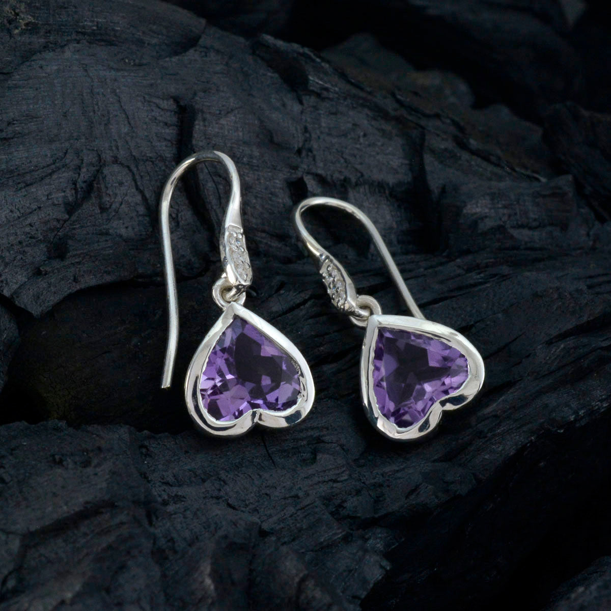 Riyo Exquisite Sterling Silver Earring For Wife Amethyst Earring Bezel Setting Purple Earring Dangle Earring