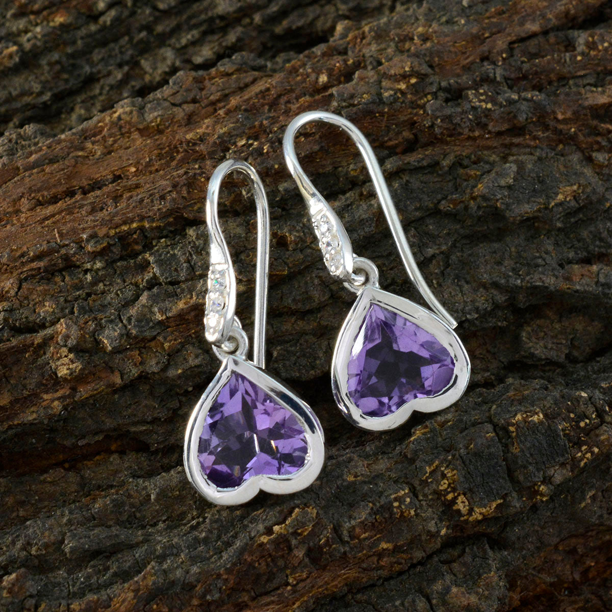 Riyo Exquisite Sterling Silver Earring For Wife Amethyst Earring Bezel Setting Purple Earring Dangle Earring