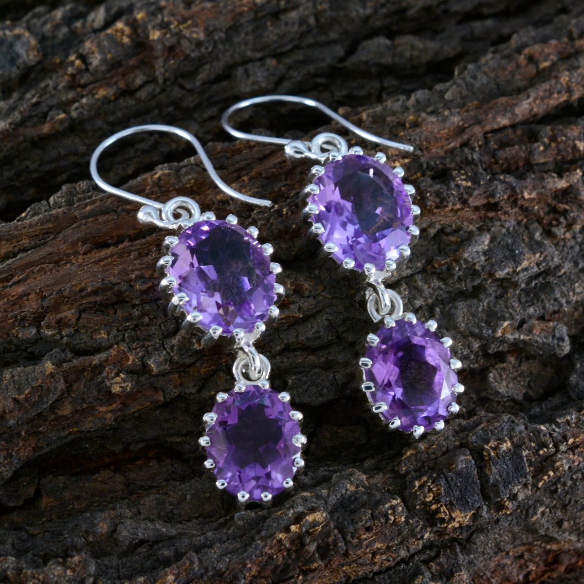 Riyo Knockout Sterling Silver Earring For Sister Amethyst Earring Bezel Setting Purple Earring Dangle Earring
