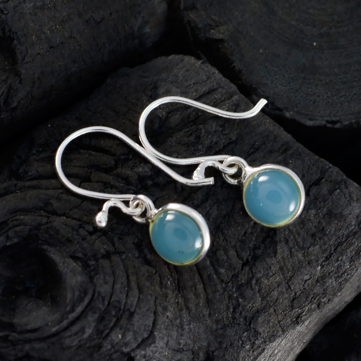 Riyo Irresistible Sterling Silver Earring For Sister Blue Chalcedony Earring Bezel Setting Blue Earring Dangle Earring