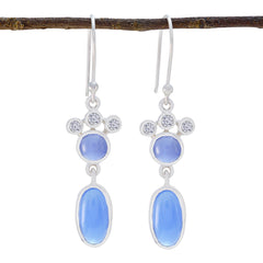 Riyo Tasty 925 Sterling Silber Ohrring für Damen, blauer Chalcedon-Ohrring, Lünettenfassung, blauer Ohrring, baumelnder Ohrring