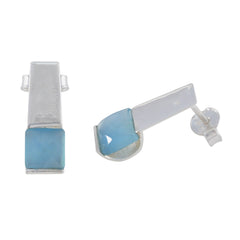 Riyo Anmutiger Ohrring aus 925er-Sterlingsilber für Schwester, blauer Chalcedon-Ohrring, Lünettenfassung, blauer Ohrring-Ohrstecker