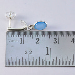 Riyo betörender Sterlingsilber-Ohrring für Damen, blauer Chalcedon-Ohrring, Lünettenfassung, blauer Ohrring, Ohrstecker