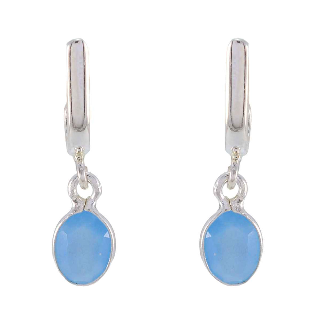 Riyo Beguiling Sterling Silver Earring For Women Blue Chalcedony Earring Bezel Setting Blue Earring Stud Earring