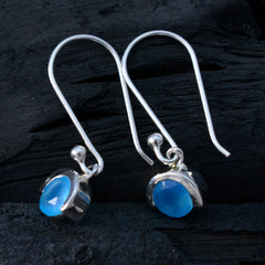 Riyo Schön aussehender Ohrring aus 925er-Sterlingsilber für Mädchen, blauer Chalcedon-Ohrring, Lünettenfassung, blauer Ohrring, baumelnder Ohrring