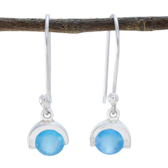 Riyo Nice-Looking 925 Sterling Silver Earring For Girl Blue Chalcedony Earring Bezel Setting Blue Earring Dangle Earring
