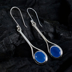 Серьги riyo fanciable из стерлингового серебра 925 пробы для девушки, серьги с синим халцедоном, оправа, синяя серьга, висячие серьги