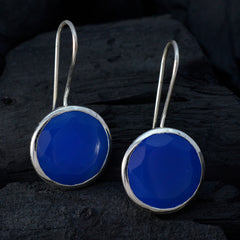Riyo Wunderschöner 925er Sterlingsilber-Ohrring für Demoiselle, blauer Chalcedon-Ohrring, Lünettenfassung, blauer Ohrring, baumelnder Ohrring