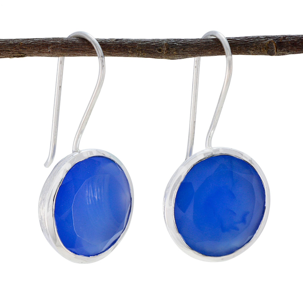 Riyo Gorgeous 925 Sterling Silver Earring For Demoiselle Blue Chalcedony Earring Bezel Setting Blue Earring Dangle Earring