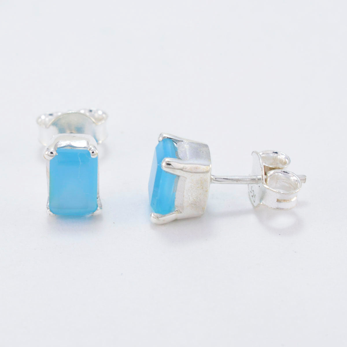 Riyo Winsome 925 Sterling Silver Earring For Sister Blue Chalcedony Earring Bezel Setting Blue Earring Stud Earring