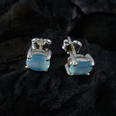 riyo affascinante orecchino in argento sterling per la sorella orecchino in calcedonio blu con castone orecchino blu orecchino a perno