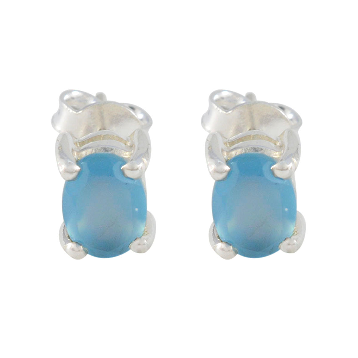 Riyo Charming Sterling Silver Earring For Sister Blue Chalcedony Earring Bezel Setting Blue Earring Stud Earring