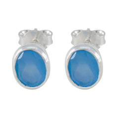 Riyo Hot Sterling Silver Earring For Demoiselle Blue Chalcedony Earring Bezel Setting Blue Earring Stud Earring