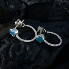 Riyo Winsome 925 Sterling Silber Ohrring für Damen, blauer Chalcedon-Ohrring, Lünettenfassung, blauer Ohrring, Ohrstecker