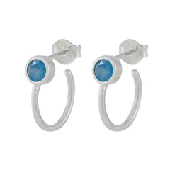 Riyo Winsome 925 Sterling Silber Ohrring für Damen, blauer Chalcedon-Ohrring, Lünettenfassung, blauer Ohrring, Ohrstecker
