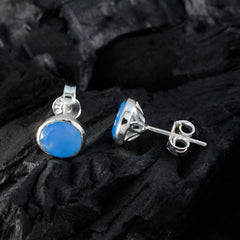 Серьги из стерлингового серебра riyo Pleasing для красотки, серьги с синим халцедоном, оправа, синяя серьга, серьги-гвоздики