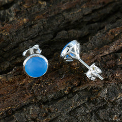 riyo piacevole orecchino in argento sterling per demoiselle orecchino in calcedonio blu con castone orecchino blu orecchino a perno