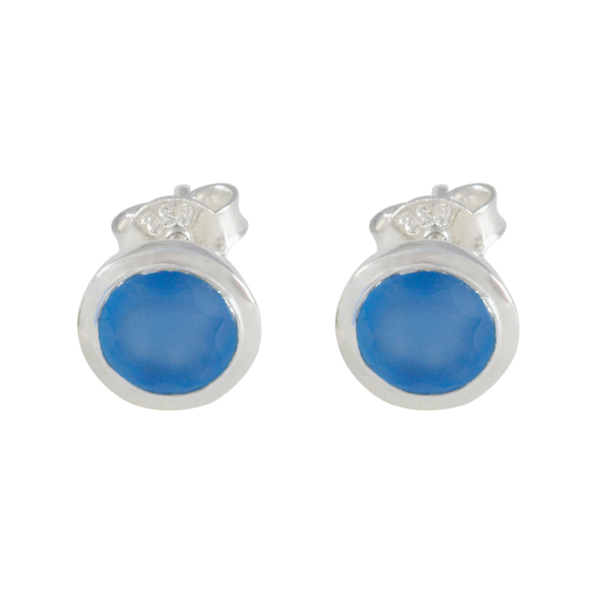 Riyo Pleasing Sterling Silver Earring For Demoiselle Blue Chalcedony Earring Bezel Setting Blue Earring Stud Earring