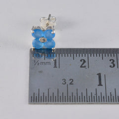Riyo Beeindruckender Sterlingsilber-Ohrring für Damen, blauer Chalcedon-Ohrring, Lünettenfassung, blauer Ohrring-Bolzenohrring
