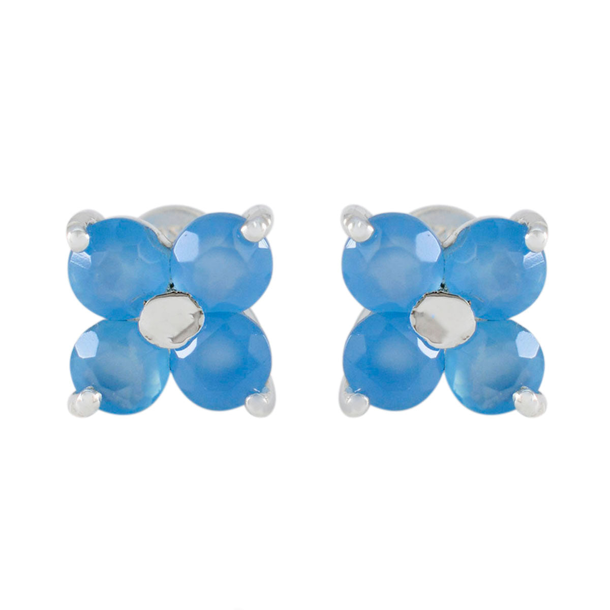 Riyo Prepossessing Sterling Silver Earring For Female Blue Chalcedony Earring Bezel Setting Blue Earring Stud Earring