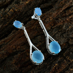 Riyo Fanciable 925 Sterling Silver Earring For Femme Blue Chalcedony Earring Bezel Setting Blue Earring Stud Earring