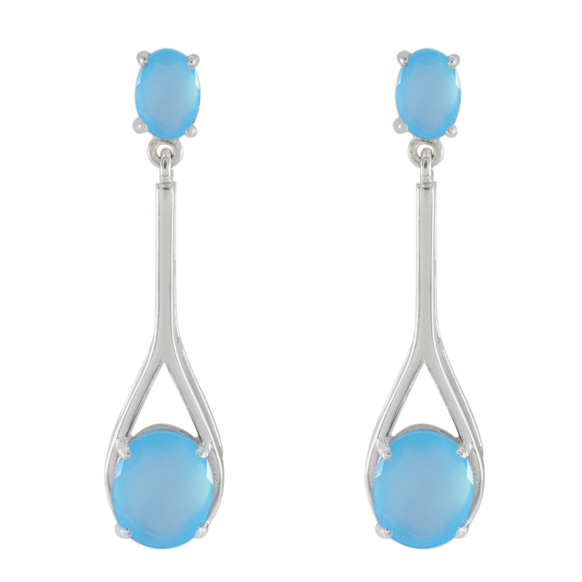 Riyo Fanciable 925 Sterling Silver Earring For Femme Blue Chalcedony Earring Bezel Setting Blue Earring Stud Earring