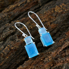 riyo graziosi orecchini in argento sterling per femme orecchino in calcedonio blu con castone orecchino blu orecchino pendente
