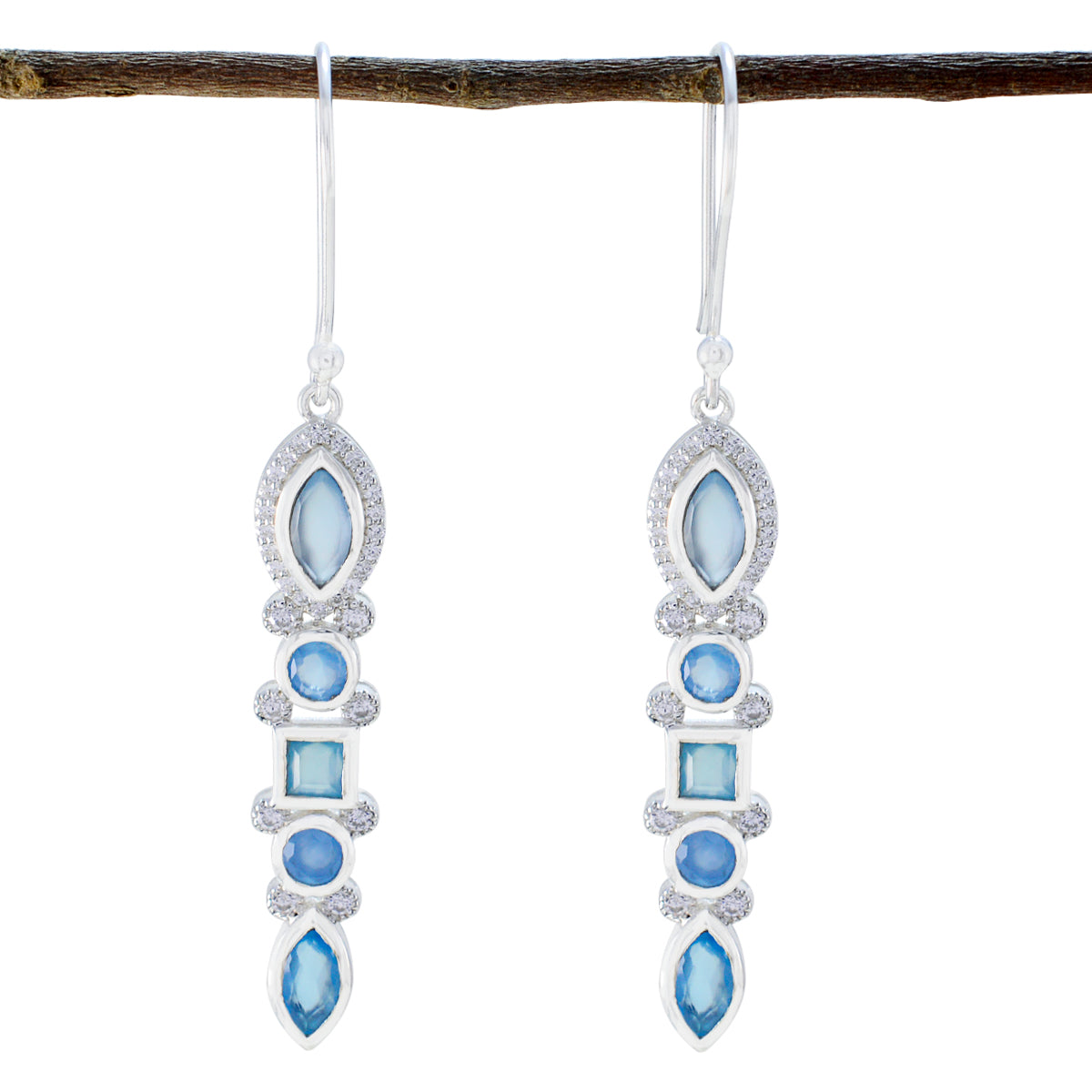 riyo orecchino glamour in argento sterling per demoiselle orecchino di calcedonio blu con castone orecchino blu orecchino pendente