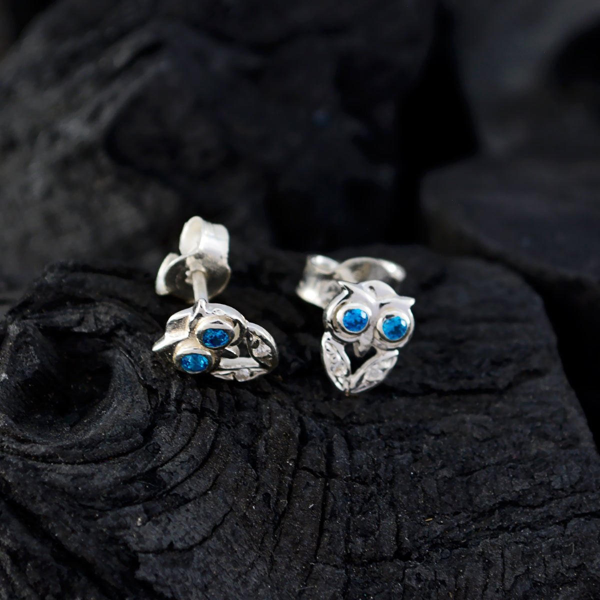 Riyo Comely 925 Sterling Silver Earring For Demoiselle Blue Topaz CZ Earring Bezel Setting Blue Earring Stud Earring