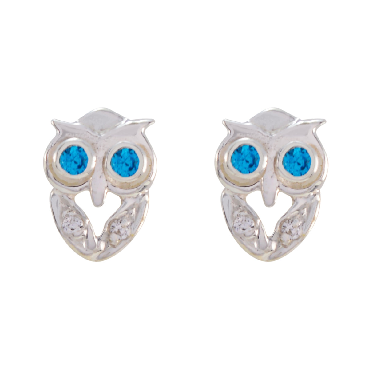Riyo Comely 925 Sterling Silver Earring For Demoiselle Blue Topaz CZ Earring Bezel Setting Blue Earring Stud Earring
