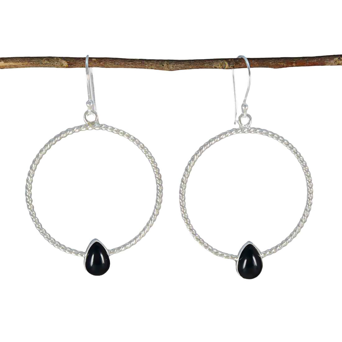 Riyo Stunning Sterling Silver Earring For Sister Black Onyx Earring Bezel Setting Black Earring Dangle Earring