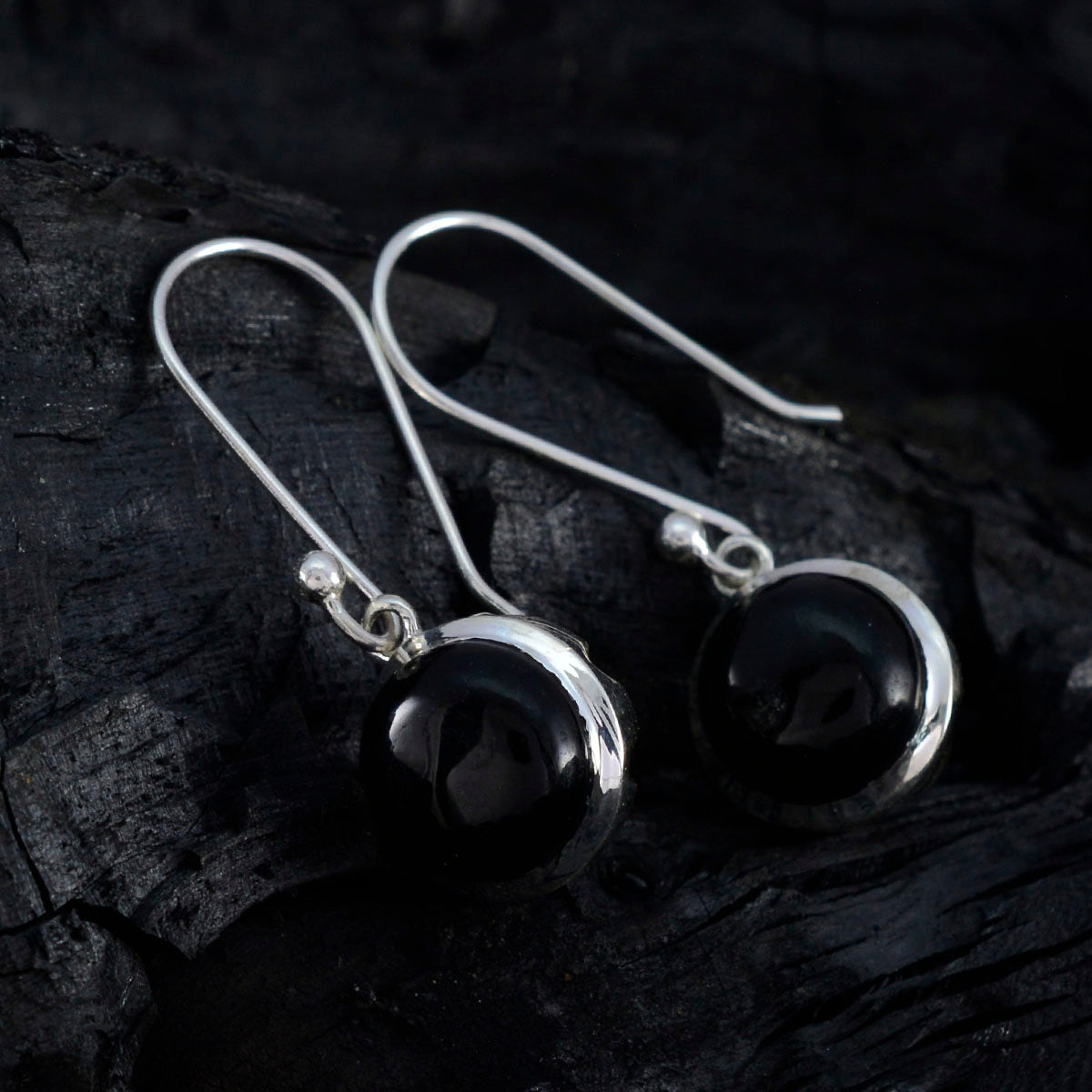 Riyo Bewitching Sterling Silver Earring For Lady Black Onyx Earring Bezel Setting Black Earring Dangle Earring