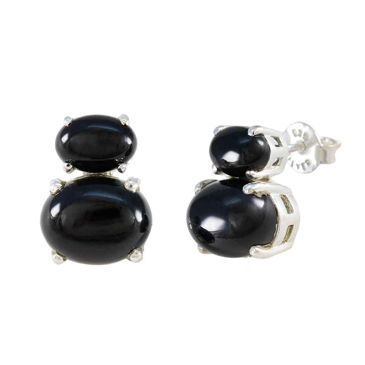 Riyo Dekorativer Sterlingsilber-Ohrring für Schwester, schwarzer Onyx-Ohrring, Fassungsfassung, schwarzer Ohrring-Ohrstecker