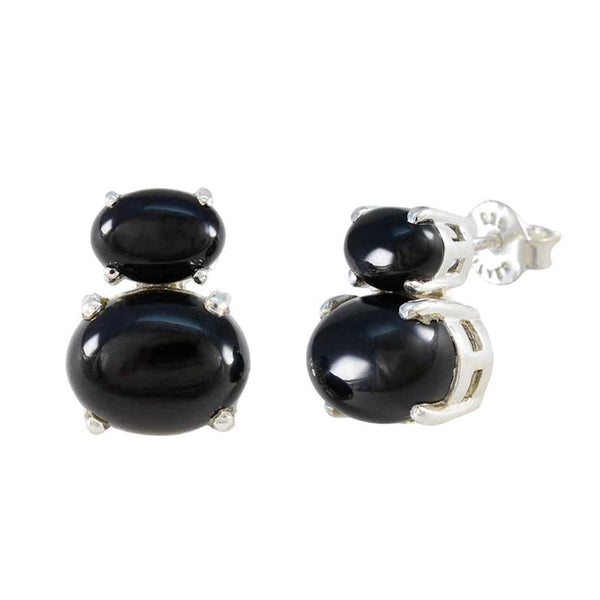 Riyo Decorative Sterling Silver Earring For Sister Black Onyx Earring Bezel Setting Black Earring Stud Earring