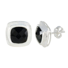 Riyo Pleasing Sterling Silver Earring For Female Black Onyx Earring Bezel Setting Black Earring Stud Earring