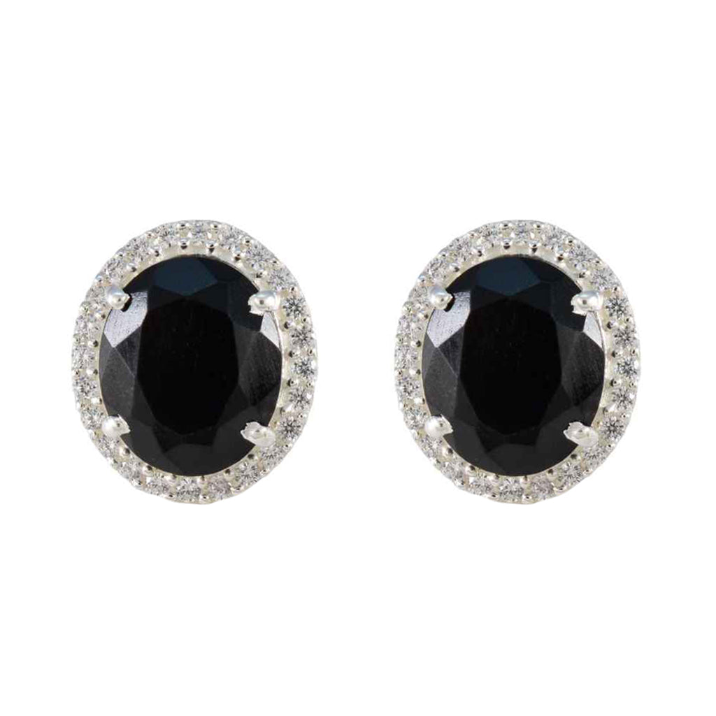 Riyo Ravishing Sterling Silver Earring For Damsel Black Onyx Earring Bezel Setting Black Earring Stud Earring