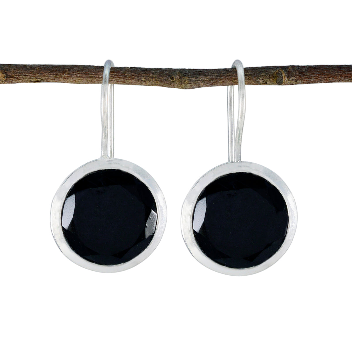 Riyo Himmlischer Sterlingsilber-Ohrring für Damen, schwarzer Onyx-Ohrring, Lünettenfassung, schwarzer Ohrring, baumelnder Ohrring