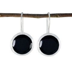 Riyo Heavenly Sterling Silver Earring For Female Black Onyx Earring Bezel Setting Black Earring Dangle Earring