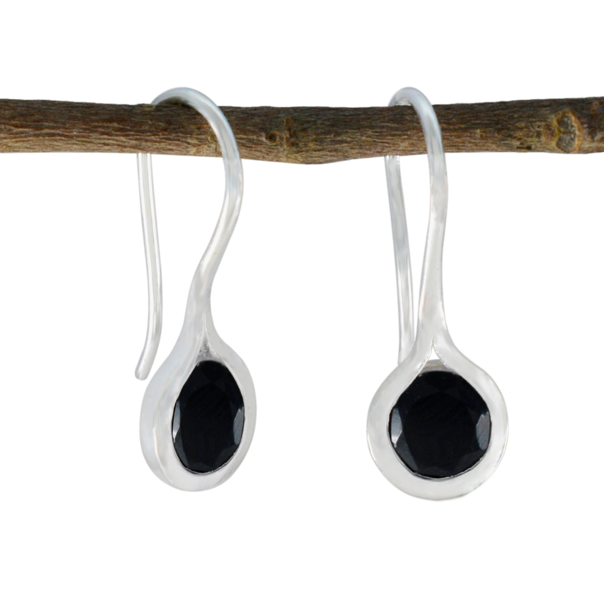 Riyo Beaut 925 Sterling Silber Ohrring für Damen, schwarzer Onyx-Ohrring, Lünettenfassung, schwarzer Ohrring, baumelnder Ohrring
