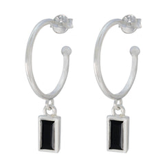 Riyo Beauteous Sterling-Silber-Ohrring für Damen, schwarzer Onyx-Ohrring, Lünettenfassung, schwarzer Ohrring, baumelnder Ohrring