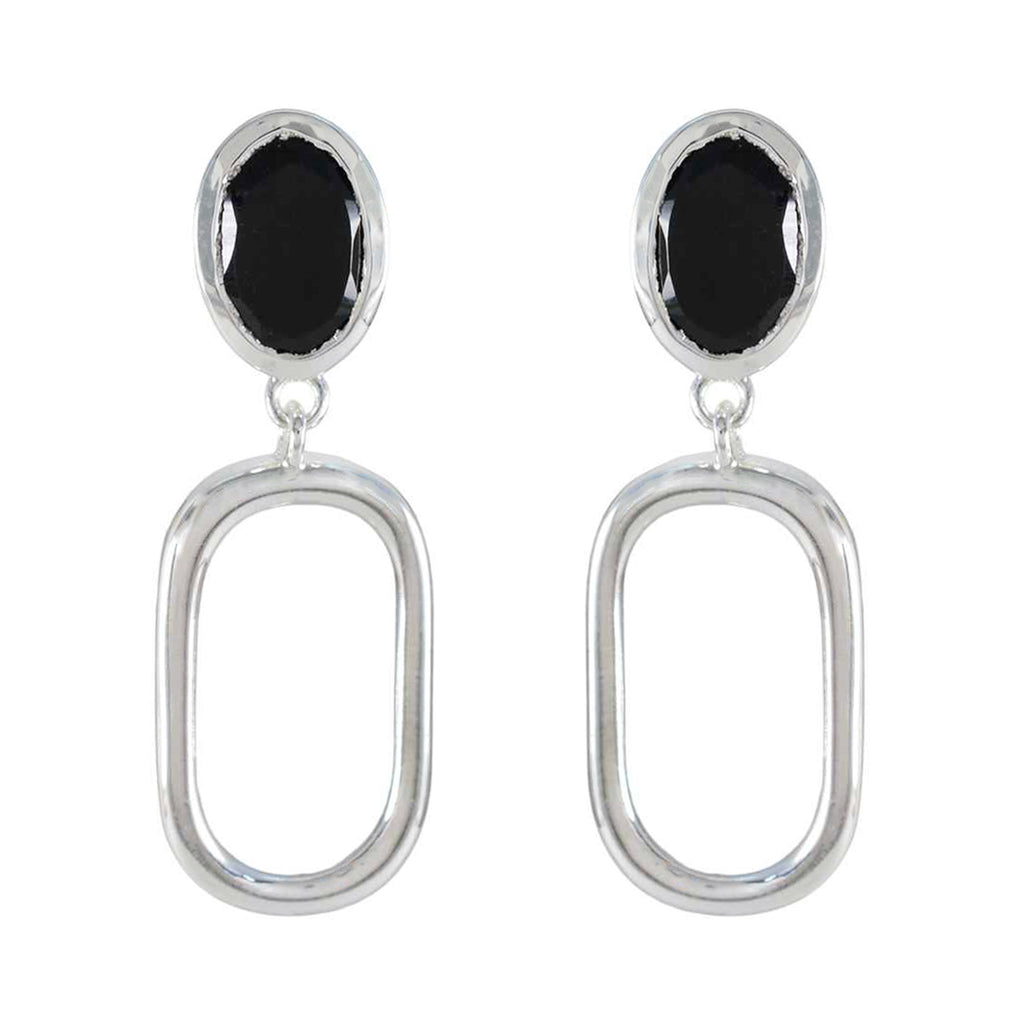 Riyo Prepossessing Sterling Silver Earring For Lady Black Onyx Earring Bezel Setting Black Earring Stud Earring