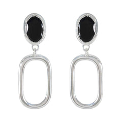 Riyo Prepossessing Sterling Silver Earring For Lady Black Onyx Earring Bezel Setting Black Earring Stud Earring