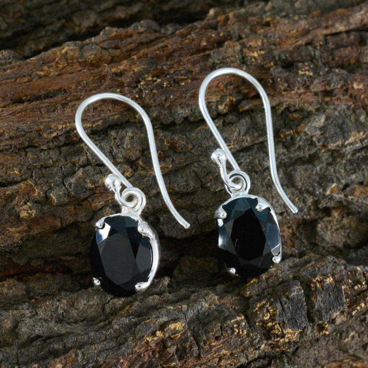 Riyo Exquisite Sterling Silver Earring For Lady Black Onyx Earring Bezel Setting Black Earring Dangle Earring