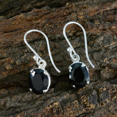 Riyo Exquisiter Sterlingsilber-Ohrring für Damen, schwarzer Onyx-Ohrring, Lünettenfassung, schwarzer Ohrring, baumelnder Ohrring
